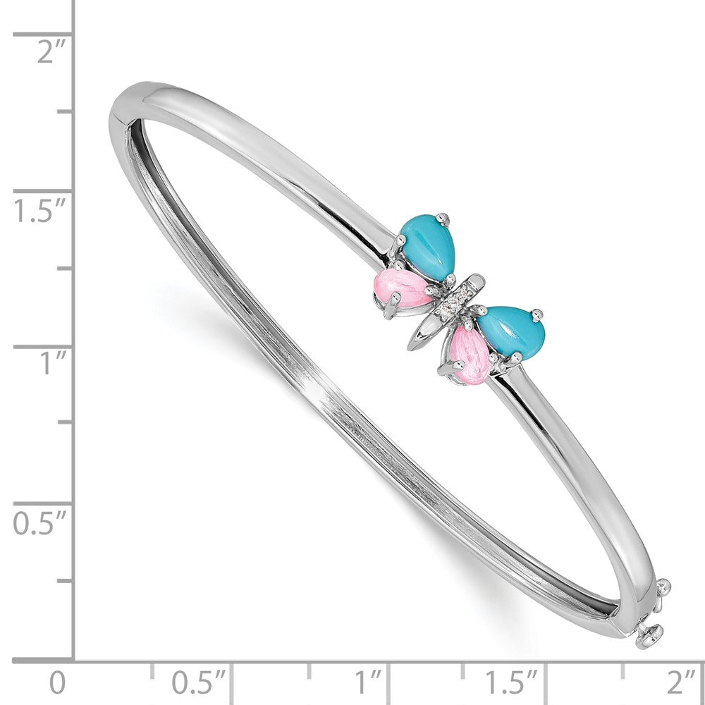 14k WG Natural Diamond and Cabochon Turquoise/Rose Quartz Butterfly Bangle