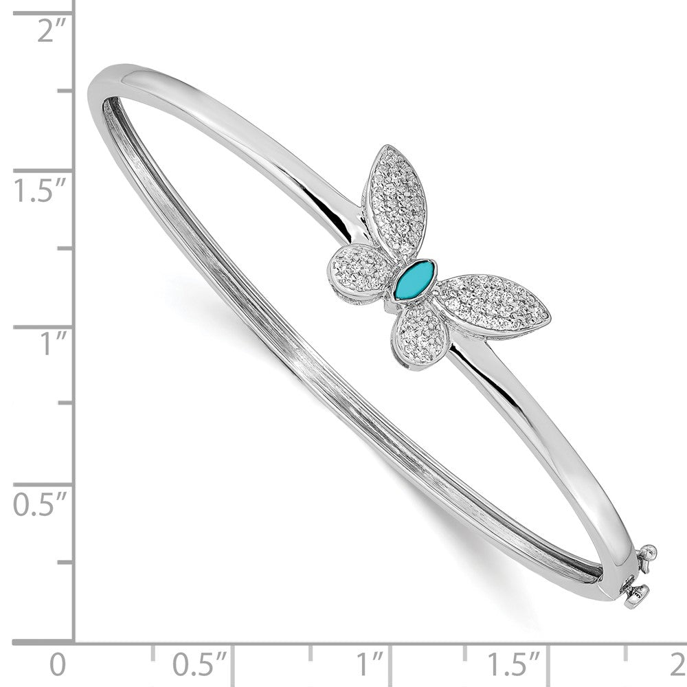 14k White Gold Natural Diamond and Turquoise Butterfly Hinged Bangle