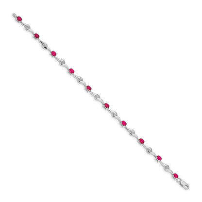 14k White Gold White Sapphire and Ruby Bracelet