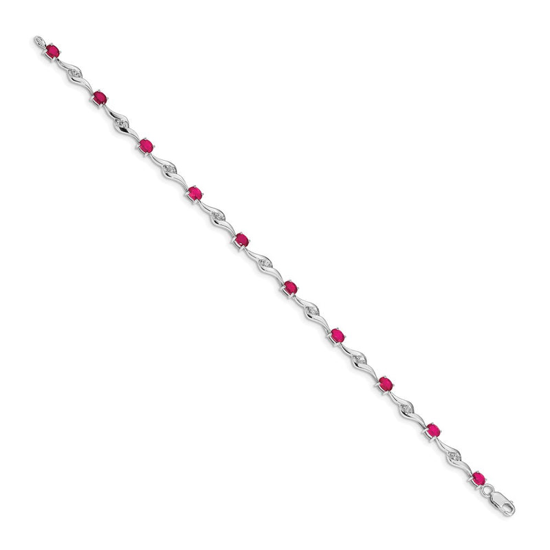 14k White Gold White Sapphire and Ruby Bracelet