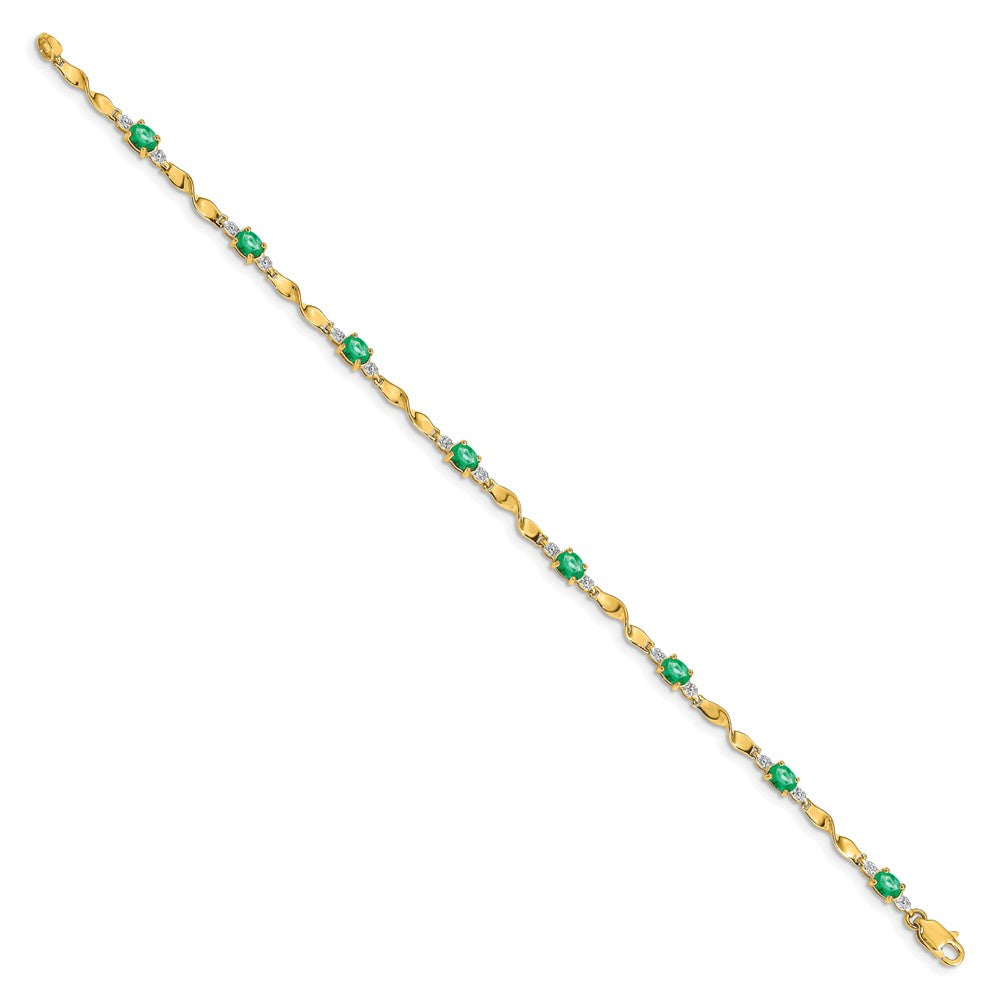 14k Yellow Gold Natural Diamond and Oval Emerald Bracelet