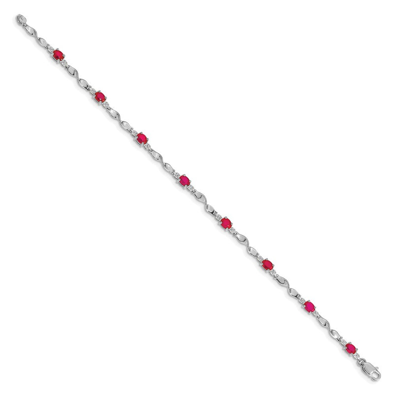 14k White Gold Natural Diamond and Ruby Bracelet