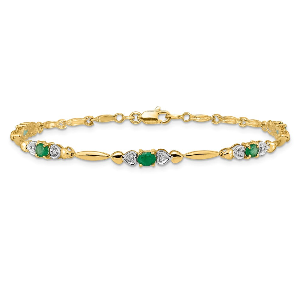 14k Yellow Gold Natural Diamond and Emerald Bracelet