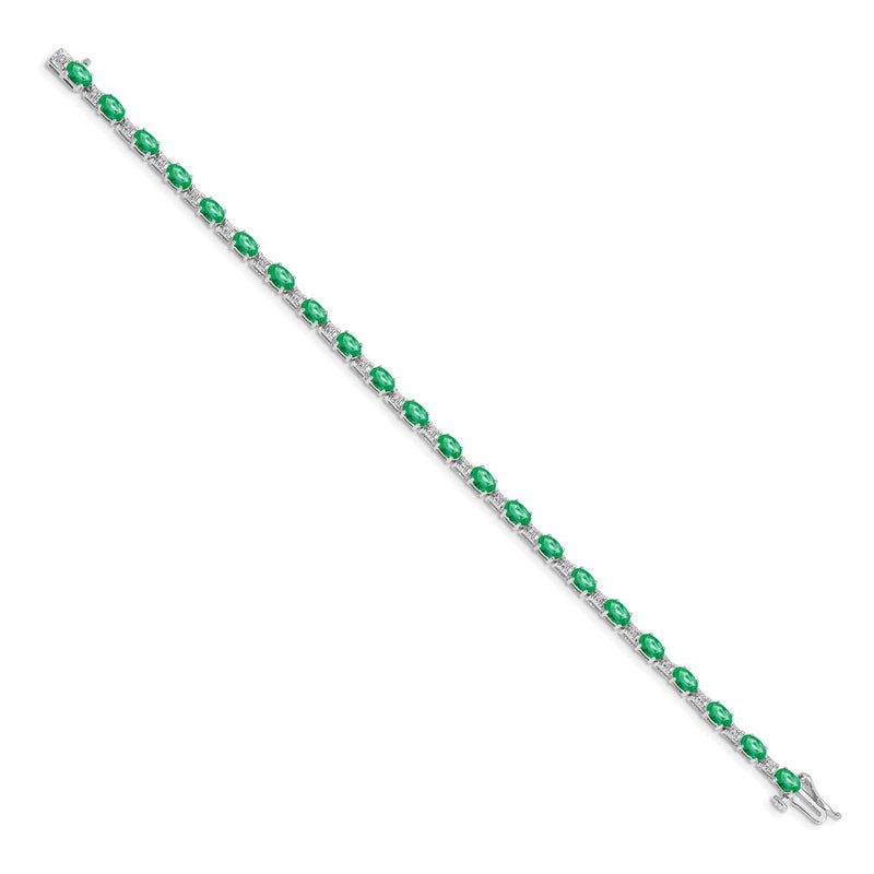 14k White Gold Natural Diamond and Emerald Bracelet