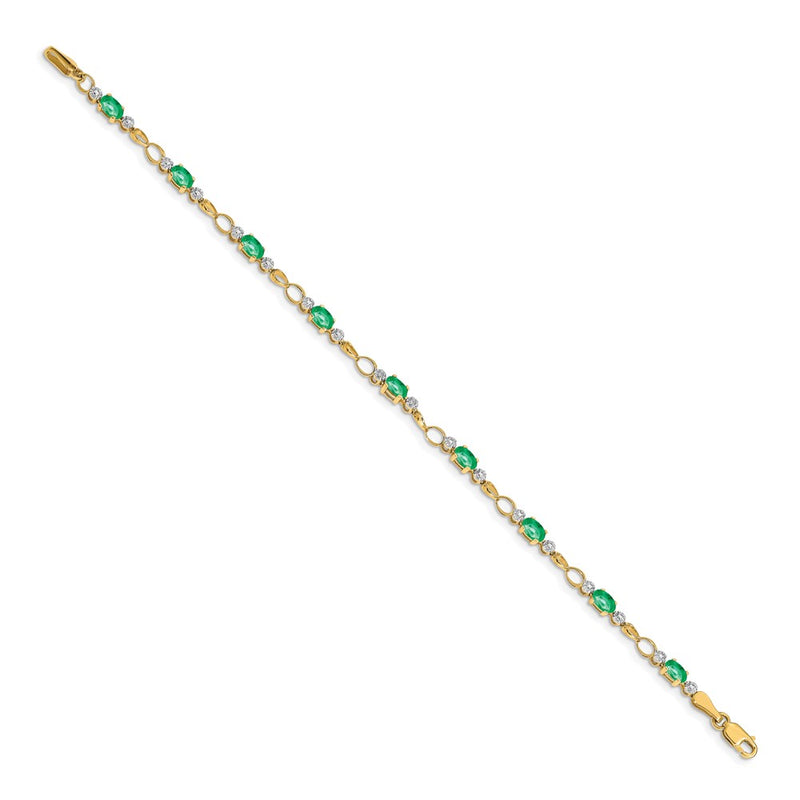 14k Yellow Gold Open-Link Diamond/Emerald Bracelet