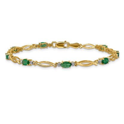 14k Yellow Gold Natural Diamond and Emerald Bracelet