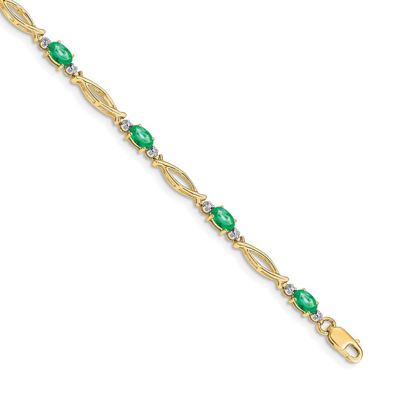 14k Yellow Gold Natural Diamond and Emerald Bracelet