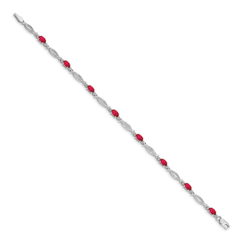 14k White Gold Natural Diamond and Ruby Bracelet