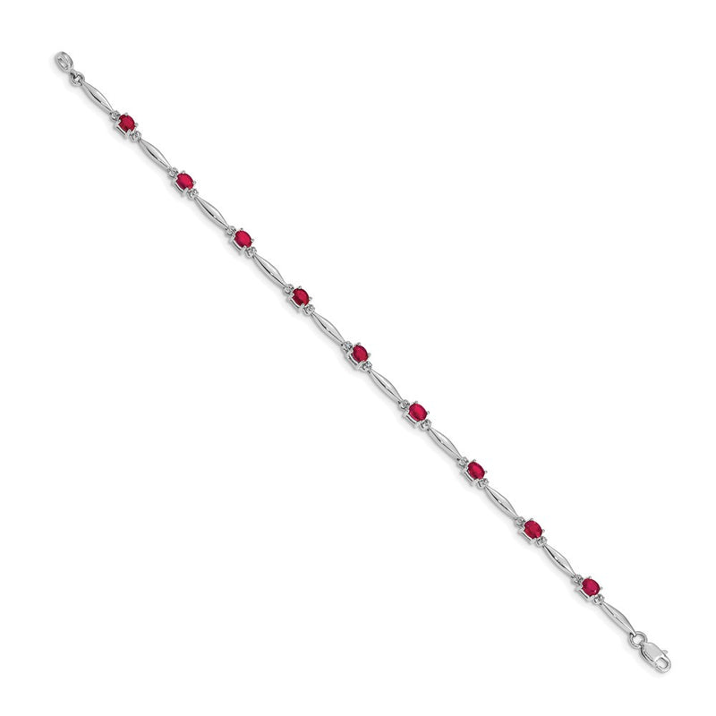 14k White Gold Natural Diamond and Ruby Bracelet