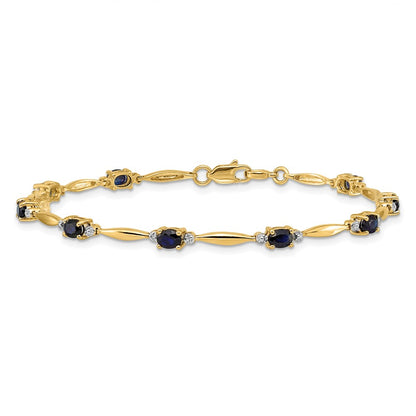 14k Yellow Gold Natural Diamond and Oval Sapphire Bracelet