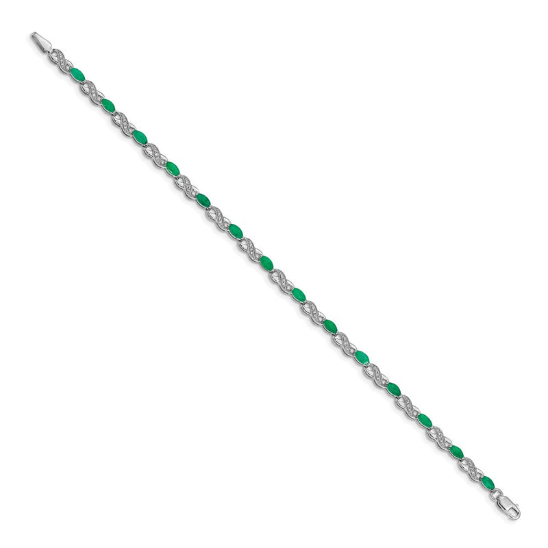 14k White Gold Natural Diamond and Emerald Infinity Bracelet