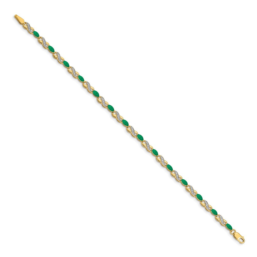 14k Yellow Gold Natural Diamond and Emerald Infinity Bracelet