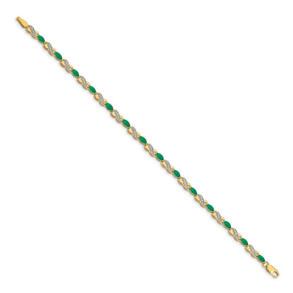 14k Yellow Gold Natural Diamond and Emerald Infinity Bracelet