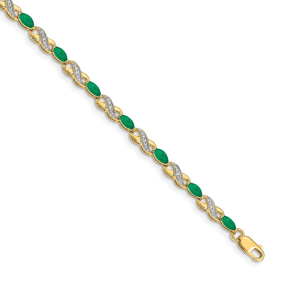 14k Yellow Gold Natural Diamond and Emerald Infinity Bracelet
