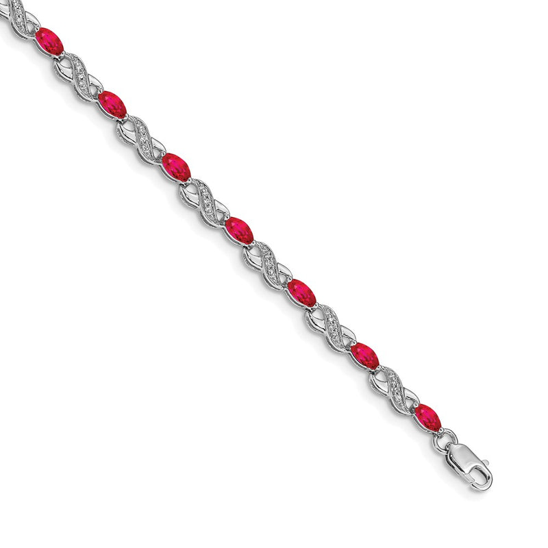 14k White Gold Natural Diamond and Ruby Infinity Bracelet