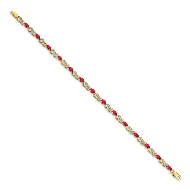 14k Yellow Gold Natural Diamond and Ruby Infinity Bracelet