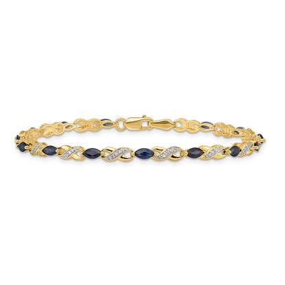 14k Yellow Gold Natural Diamond and Sapphire Infinity Bracelet