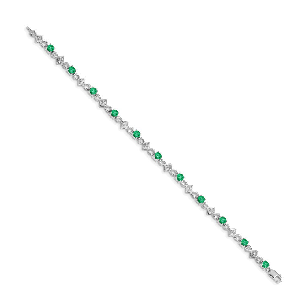 14k White Gold Natural Diamond and Emerald Bracelet