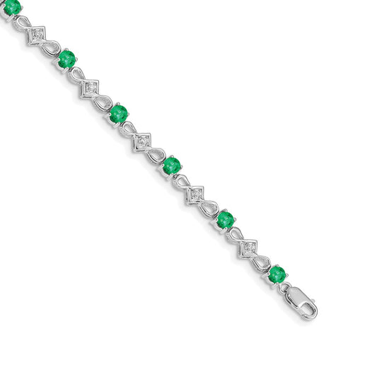 14k White Gold Natural Diamond and Emerald Bracelet