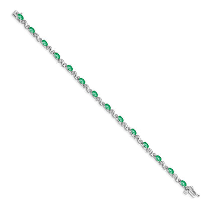 14k White Gold Natural Diamond and Emerald Bracelet