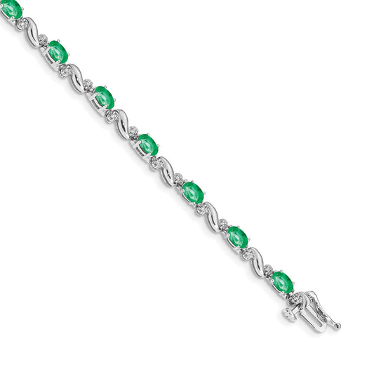 14k White Gold Natural Diamond and Emerald Bracelet