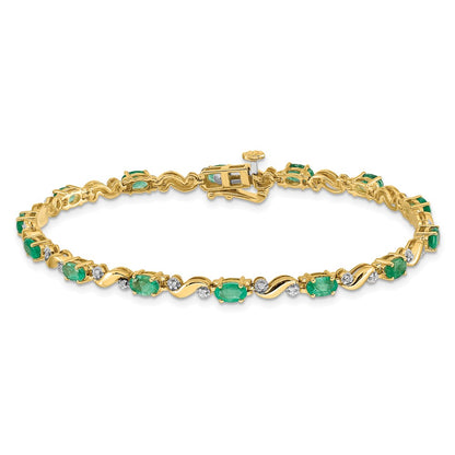 14k Yellow Gold Natural Diamond and Emerald Bracelet