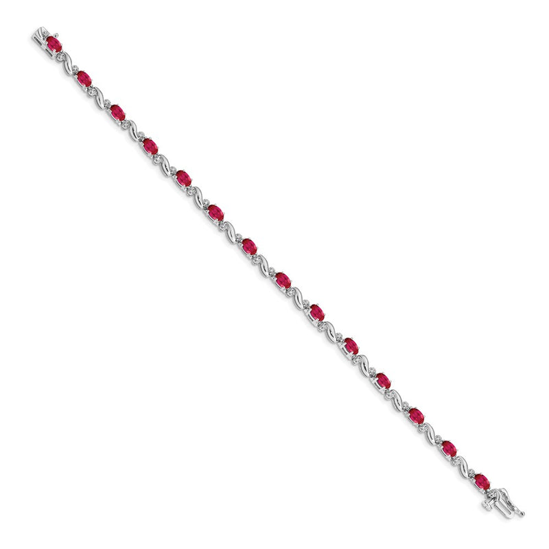 14k White Gold Natural Diamond and Ruby Bracelet