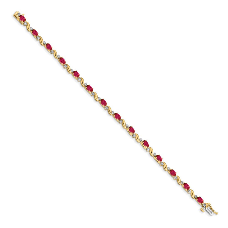 14k Yellow Gold Natural Diamond and Ruby Bracelet