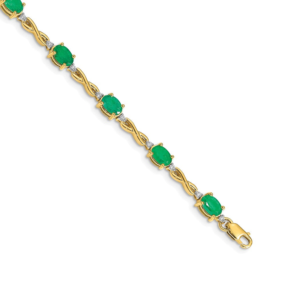 14k Yellow Gold Natural Diamond and Emerald Bracelet