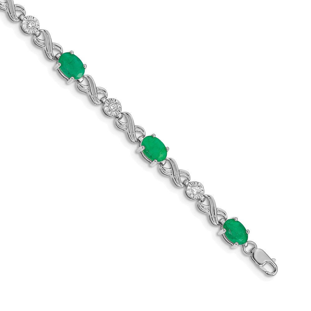 14k White Gold Natural Diamond and Emerald Infinity Bracelet