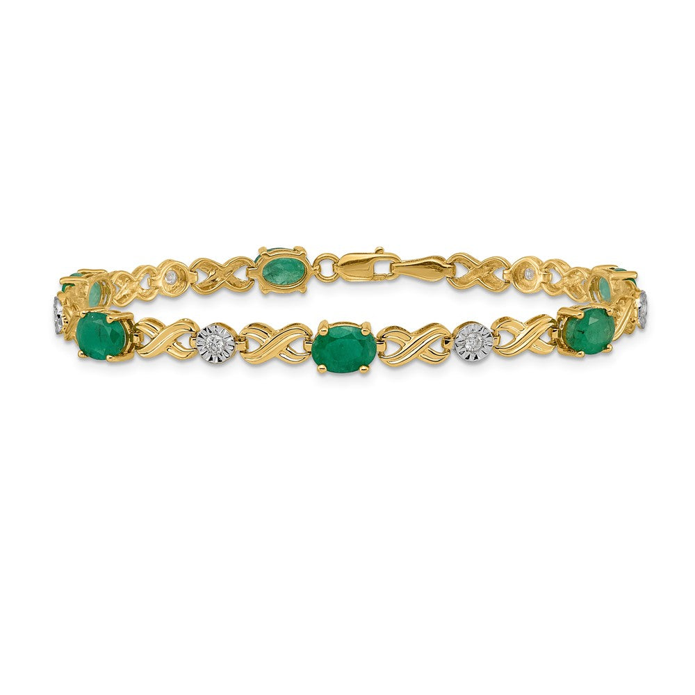 14k Yellow Gold Natural Diamond and Emerald Infinity Bracelet