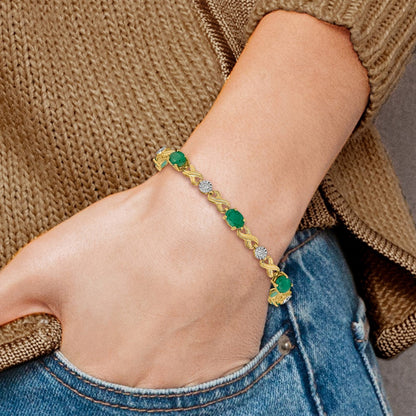 14k Yellow Gold Natural Diamond and Emerald Infinity Bracelet