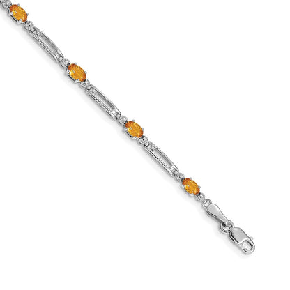 14k White Gold Natural Diamond and Citrine Bracelet
