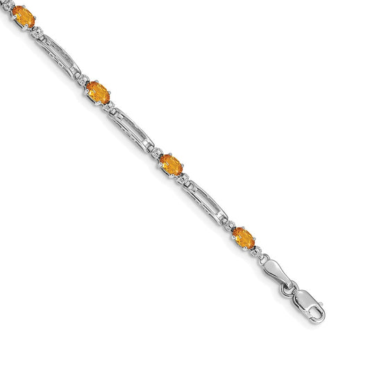14k White Gold Natural Diamond and Citrine Bracelet