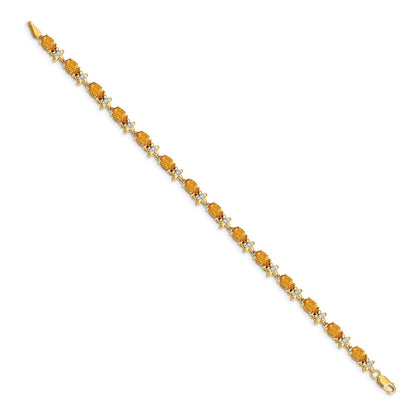 14k Yellow Gold Floral Natural Diamond and Citrine Bracelet