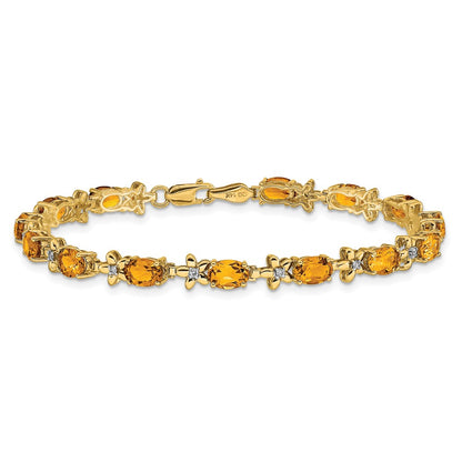 14k Yellow Gold Floral Natural Diamond and Citrine Bracelet