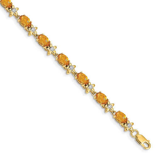 14k Yellow Gold Floral Natural Diamond and Citrine Bracelet