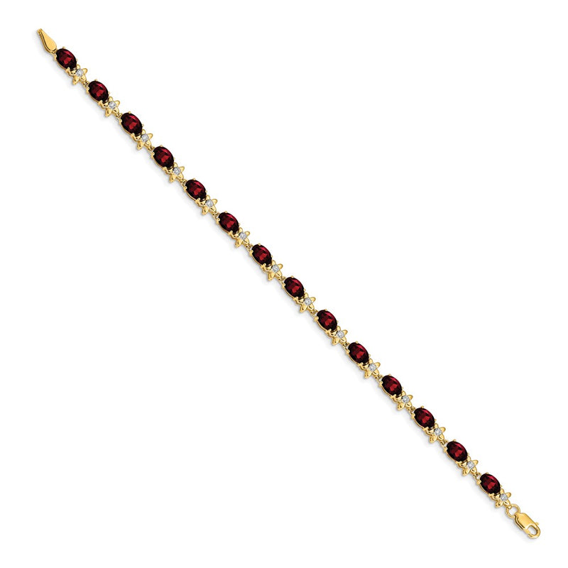 14k Yellow Gold Floral Natural Diamond and Garnet Bracelet