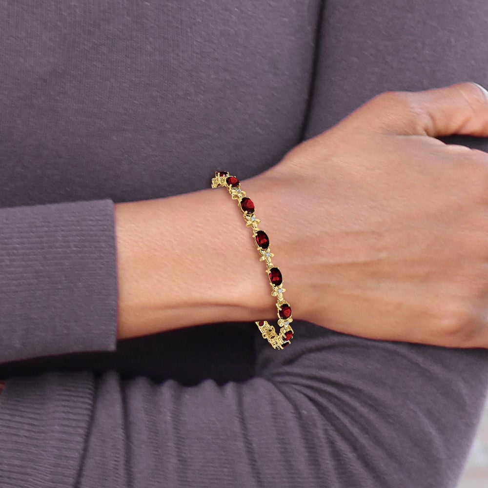 14k Yellow Gold Floral Natural Diamond and Garnet Bracelet