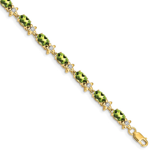 14k Yellow Gold Floral Natural Diamond and Peridot Bracelet