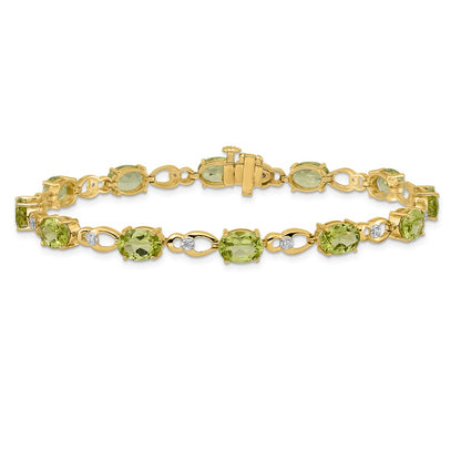 14k Yellow Gold Peridot and Natural Diamond Bracelet