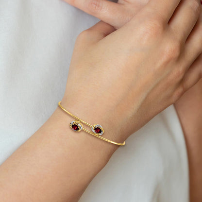 14k Yellow Gold Polished .03ct Natural Diamond and Garnet Flexible Bangle