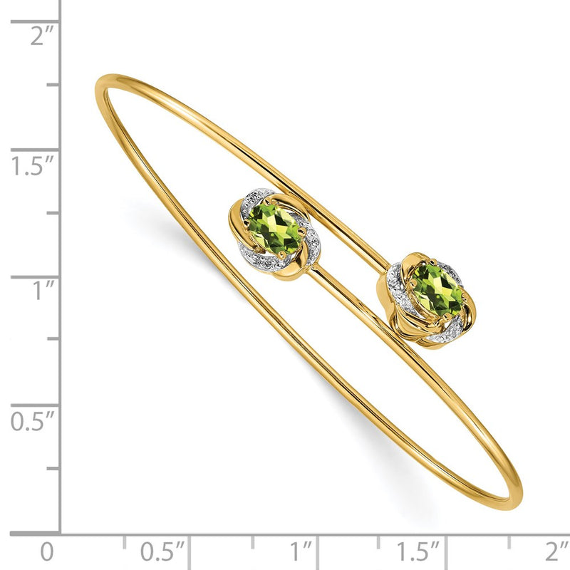 14k Yellow Gold Polished .03ct Natural Diamond and Peridot Flexible Bangle