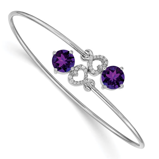 14k White Gold Amethyst and Natural Diamond Flexible Bangle