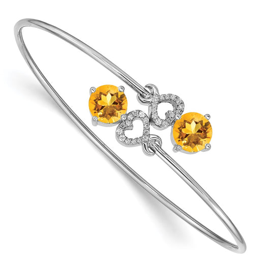 14k White Gold Citrine and Natural Diamond Flexible Bangle