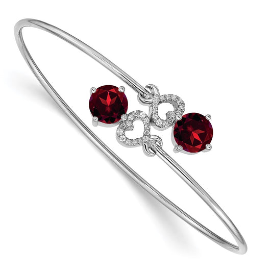 14k White Gold Garnet and Natural Diamond Flexible Bangle