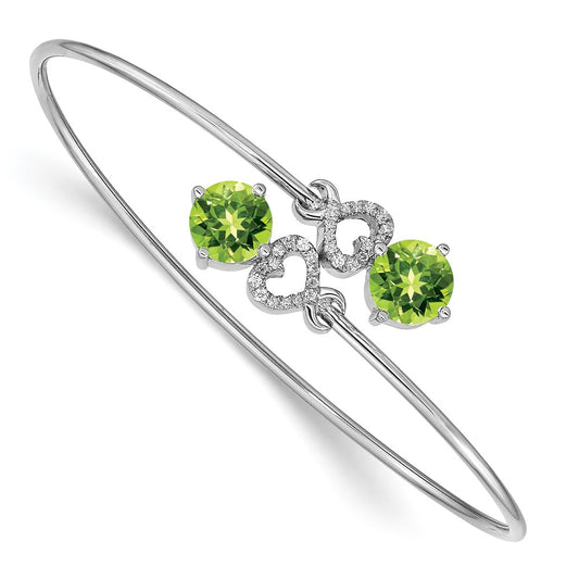 14k White Gold Peridot and Natural Diamond Flexible Bangle