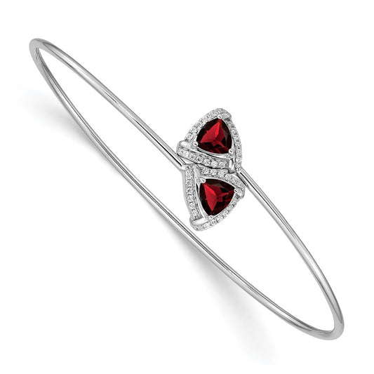 14k White Gold Garnet and Natural Diamond Flexible Bangle