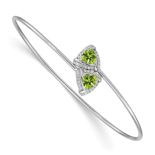 14k White Gold Peridot and Natural Diamond Flexible Bangle