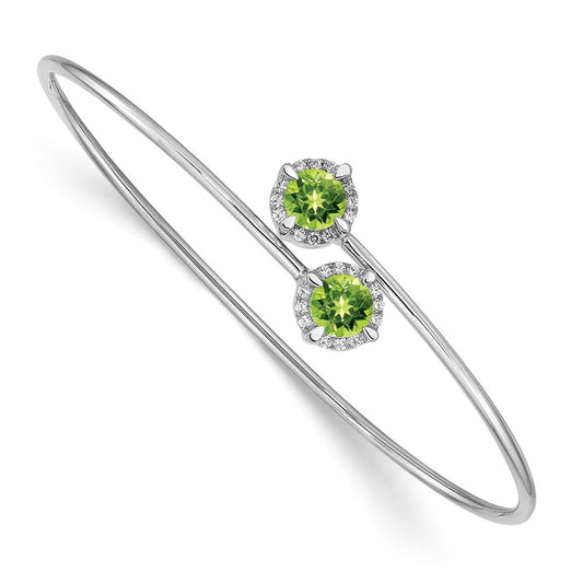 14k White Gold Peridot and Natural Diamond Flexible Bangle